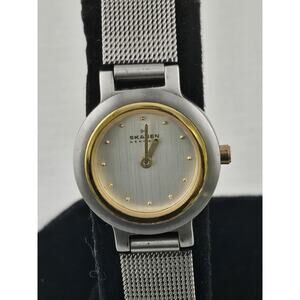 Lady's Skagen Denmark Steel Quartz Watch 23mm Two Tone New Battery Runs